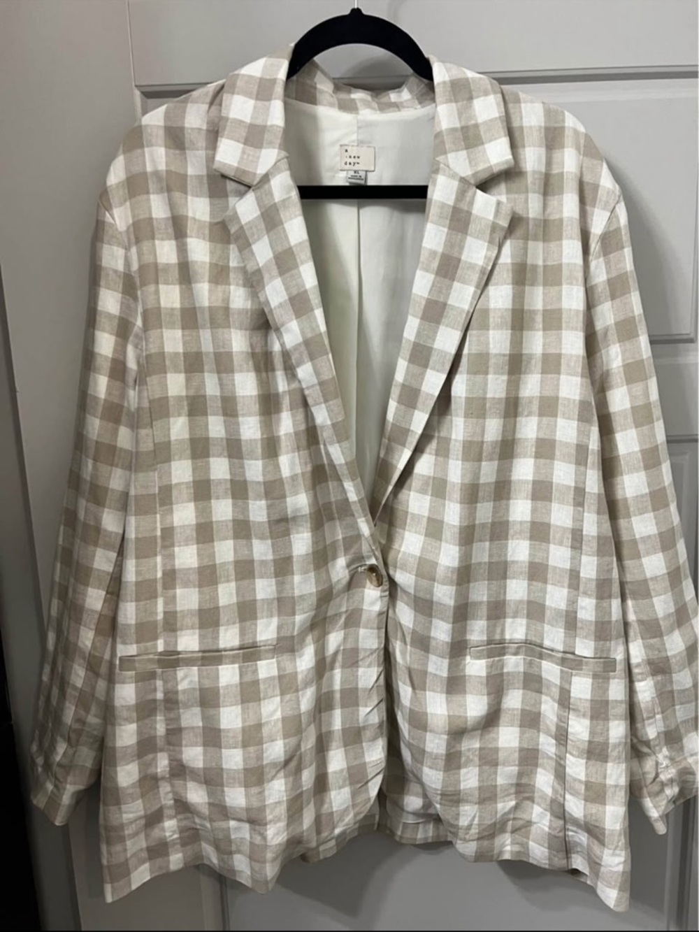 A New Day Beige & White Check Blazer - Women's Lightweight Jacket